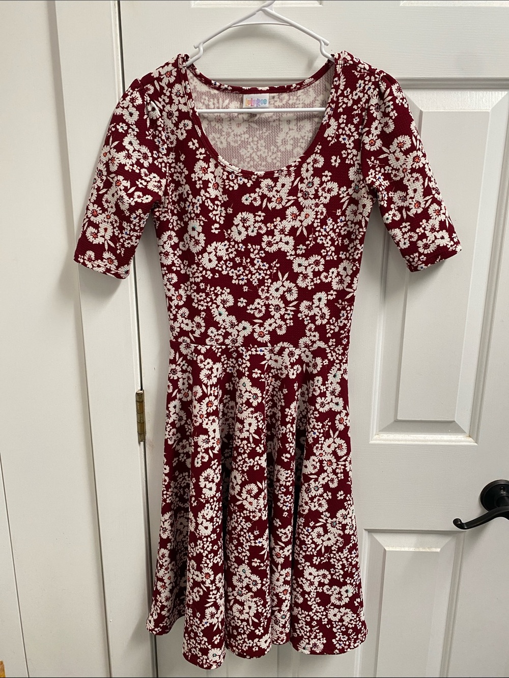 LuLaRoe Burgundy Floral Scoop-Neck Midi Dress